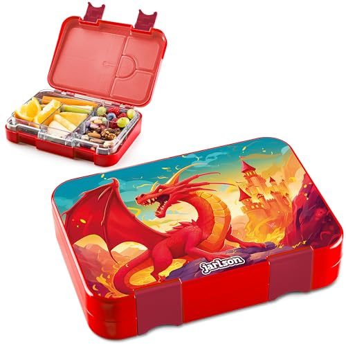 Jarlson® Brotdose Kinder mit Fächern - TONI Lunchbox - Bento Box auslaufsicher – Jausenbox für Kindergarten und Schule - Mädchen und Jungen | Vesperbox | Snackbox (DRACHEN)