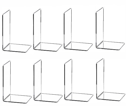 Lot de 8 Serre-Livres Transparents pour Livres Lourds, Organiseur d'étagère en Acrylique pour Bureau, Supports de Livres Robustes et séparateurs Invisibles décoratifs, adaptés pour Le Bureau et la