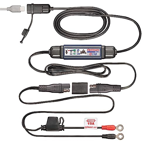 OptiMate USB O-118, Chargeur USB-C Intelligent en Ligne 3300 mA pour Moto, avec Mode Veille et Moniteur de Batterie du véhicule