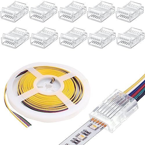 RUNCCI-YUN 5m 6-Pin LED Strip Extension Cable DC 12V-24V Connection Cable+ 10 Pack 6-pin 12mm LED Strip Connector for LED RGBW CCT Plain strip & other DC 12 V, 24 V L-ED lighting