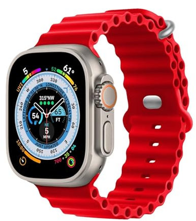 HdanMole Silikon Ocean Armband Kompatibel mit Apple Watch Ultra 3 2 1 49mm 46mm 45mm 44mm 42mm 41mm 40mm 38mm, Soft Sport Armband für iwatch Series 11 10 9 8 7 6 5 4 SE 3 2 1, Rot