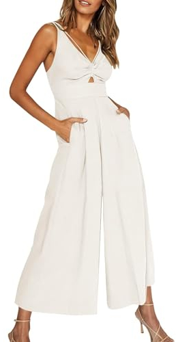 Jumpsuit Damen Elegant Für Hochzeit Festlich Jumpsuit Bodysuit Women Overall Damen Festlich Arbeitsoverall Damen Damenoverall Hosenanzug Damen Festlich Overall Damen Festlich Hochzeit(Weiß,XL)