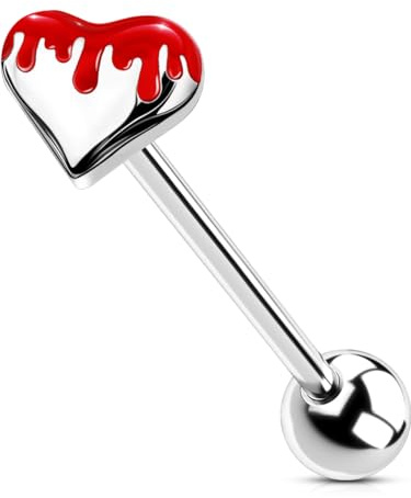 OUFER Tongue Piercing Jewelry, Tongue Rings Surgical Steel, Internally Threaded Tongue Jewelry, Hear Tongue Rings For Women Men-Red