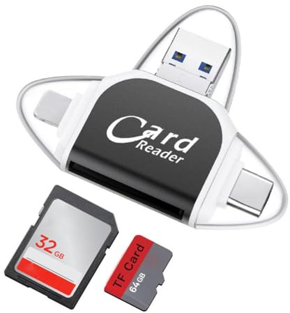 Lector de tarjetas SD TF universal multipuerto 4 en 1, adaptador multipuerto USB C, lector de tarjetas de memoria TF multifuncional, lector de tarjetas SD Lightning, para iPhone, MacBook Pro y más
