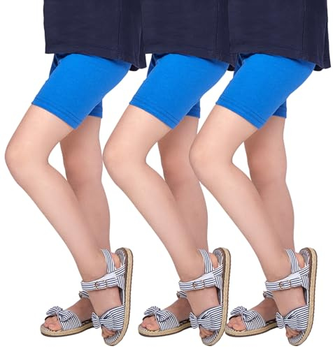 3-pack cykelshorts för flickor – säkerhet bekväm bomull enkel icke genomskinlig flicka korta leggings barn – paket med 3 skoldans sportcykel sommarshorts knälång, BLÅ, 12 år