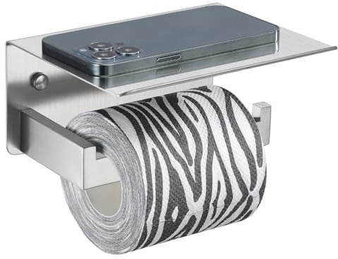Suyar Toilettenpapierhalter aus gebürstetem Nickel mit Ablage, Papierrollenhalter | Badezimmer, SUS304 Edelstahl, Schraubmontage