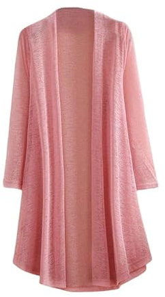 CuLtP Cardigan Elegante Donna Cardigan Bolero da Donna Cardigan Trasparente A Maglia Lunga Summer Ice Seta Giacca Leggera Spolverino Cardigan Solido Aperto Davanti Kimono Vestaglia Cover Up Rosa XXL
