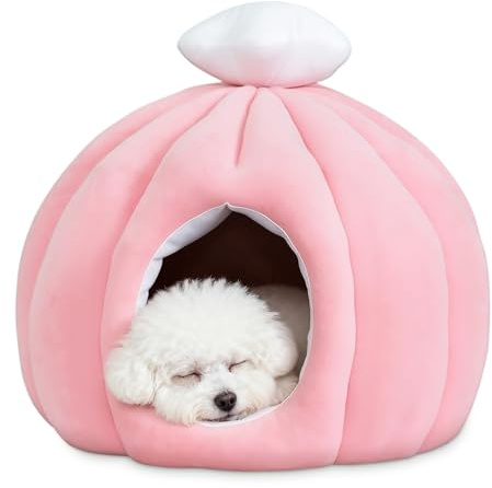 ALLSOPETS Katzenbett Katzen Hunde Höhlenbetten für den Innenbereich Katzennest Höhlenzelt mit Abnehmbarem und Waschbarem Kissen Weiches Haustierbetten Haus für Katzen kleine Hunde (Rosa,S)