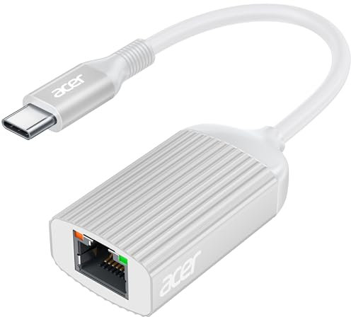 Acer USB C to Ethernet Adapter, RJ45 to Type C Ethernet Converter(Thunderbolt 3/4 Compatible), 1Gbps Aluminum USB-C LAN Adapter for Laptop, MacBook Pro/Air, iPad Pro, iPhone 15/16, Dell XPS-Silver