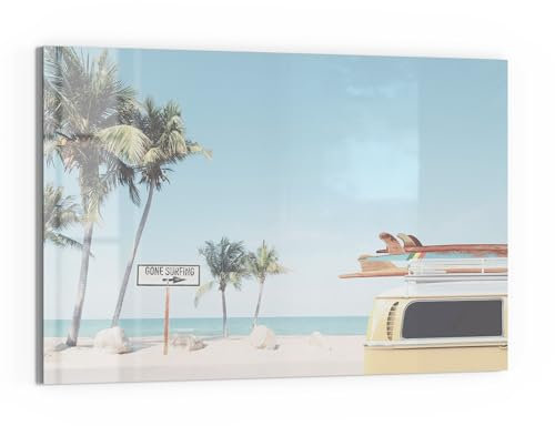 DEQORI Glas-Magnettafel | 60x40 cm cm groß | Motiv Wellenreiter Auszeit | Memo-Board aus Glas | Magnetboard inkl. Magnete, Stift & Tuch für Küche & Büro | Tafel magnetisch & beschreibbar