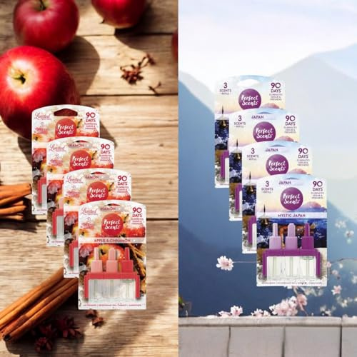 8Pack Air Freshener Plug in Refill 3volution Compatible Refill Air Freshener with 8Pcs Wax Melts (Apple Cinnamon & Mystical Japan)