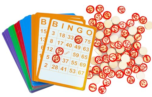Yuanhe Vintage Bingo Game Set - 100 Bingo Cards and 75 Wooden Chess,for Family Large Parties