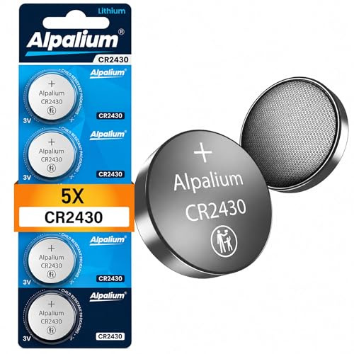 Alpalium Lot de 5 piles bouton CR2430 3 V haute performance pour télécommandes, porte-clés, processeurs, appareils portables et médicaux, CR 2430 de qualité supérieure et longue durée de vie