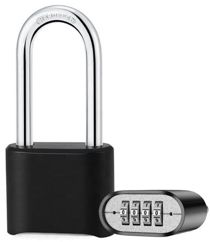 Combination Padlock Heavy Duty Padlocks Weatherproof Outdoor Coded Padlock Thick Long Shackle with 4 Digit Code High Security Combination Lock for Gym School Garden Gate Shed Locker(Black)