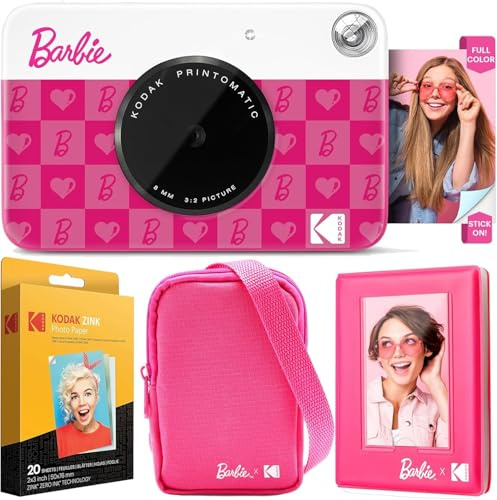 Kodak x Barbie Printomatic Cámara Instantánea Digital – Paquete Deluxe Estilo Icónico + Estuche Deluxe, Álbum de Fotos Barbie y Papel Zink (20 Hojas)