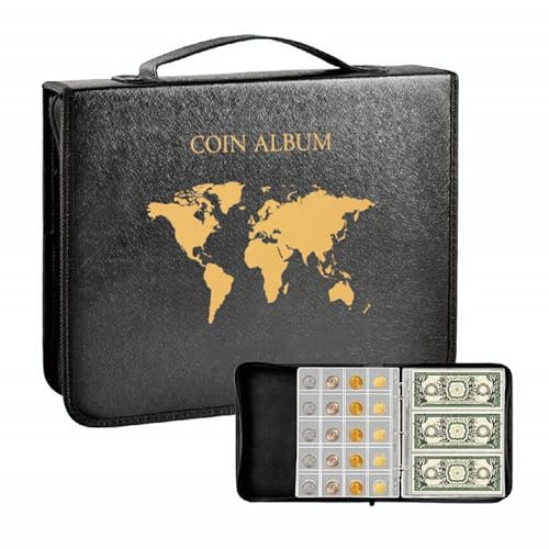 YIWEOG Myntsamling hållare bok för samlare 200 fickor och 30 ärmar papper pengar display förvaringsfodral transparent PVC Penny samling album display souvenir mynt förvaring organiserare för