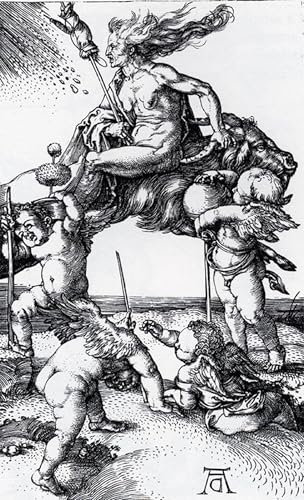 DQCJIYIGL Berühmte Gemälde HD Leinwanddruck Graffti Kunst Poster Hexe reitet rückwärts auf einem Albrecht Dürer Kunst Porträt für Schlafzimmer Home Decor 60x90cm