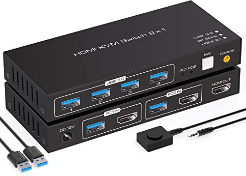 VPFET 4K120Hz KVM Switch HDMI 8K60Hz KVM Switches for 2 Computers Share1 Monitors and 4 USB 3.0 Support Desktop Control Includes 2 USB 3.0 Cables and Power Adapters