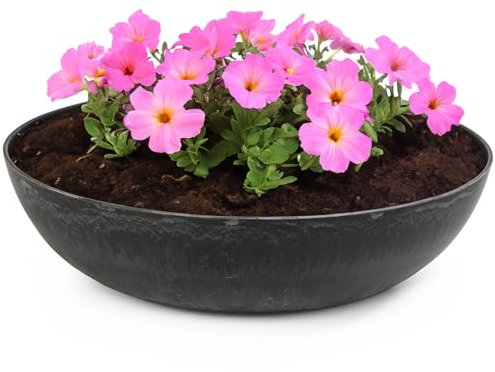 matches21 HOME & HOBBY Pflanzschale für draussen in schwarz marmoriert 37 x 10,5 cm als wetterfeste Blumen-Schale