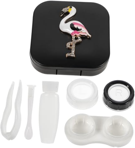 CALLARON Flamingo Kontaktlinsenbehälter Satz Klein Kunststoff Glas Linsen Organizer Reise Aufbewahrungsbox Für Kontaktlinsen