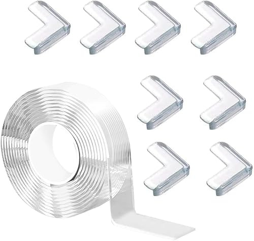 KEWAYO 3M Kantenschutz für Möbel und 8 Eckenschützer, vorklebend, transparent, vorklebend, PVC, Schutz für Schränke, Schubladen