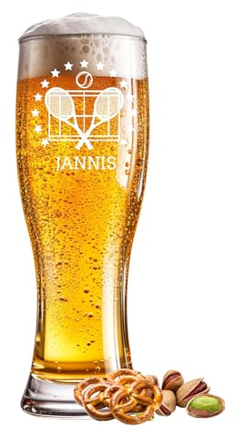 Bicchiere da birra con incisione Tennis Champion da 0,5 l, con testo a scelta, nome anno o scritta, per occasioni speciali come compleanno, anniversario, festa del papà o celebrazione, incisione a