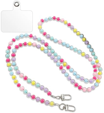 TAKONE Bunte Perlen Handykette 1x Handyband zum Umhängen Universal | 1x Handykette | bunte Acrylperlen | Metall Karabiner | Umhängen | Universal