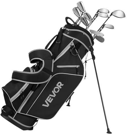VEVOR Golf Club Set, 12 Pieces Men's Complete Golf Club Set Right Handed with 460CC #1 Driver, #3 & 5 Fairway Wood, #4 Hybrid, #5/#6/#7/#8/#9/#PW/#SW Irons, L-Shaped Putter, Golf Stand Bag, Black