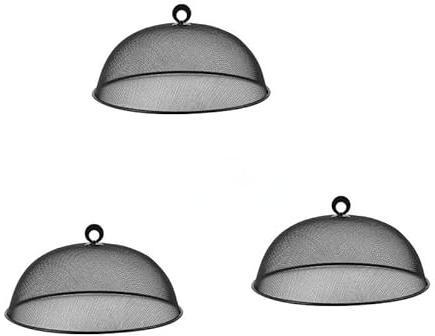 Jekero Netz Lebensmittelabdeckung, zum Schutz von Lebensmitteln, schützt vor Fliegen, feine Masche, Metall Fliegenhaube, Netzabdeckung, Teller Abdeckung, ø300x(H) 150mm(Schwarz, 3 Stück)