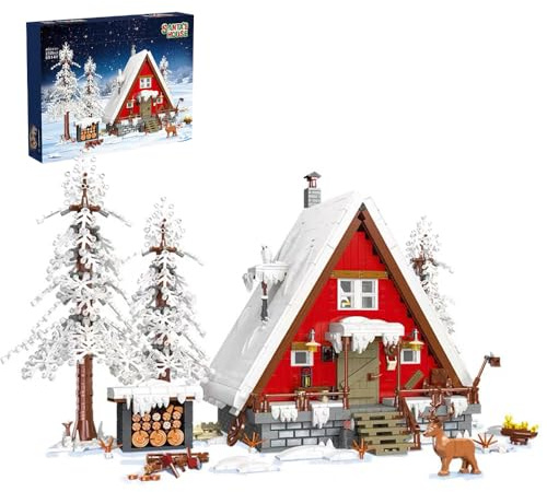 Aimmob Klemmbausteine Winterfest Weihnachten Haus Groß mit Weihnachtsbaum Bausteine,Christmas Limited Edition Winter Häuser Modular Buildings für Erwachsene(2355 Teile)