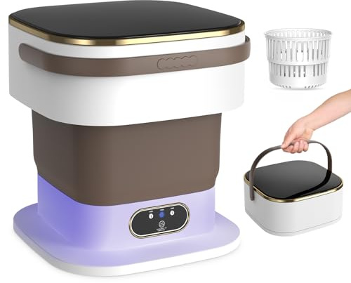 Mini Washing Machine, 15L Portable Washing Machine with Spin Dryer & 3 Cleaning Modes for Small Clothes, Foldable Portable Washer for Apartments, Dorms, Camping (Khaki)