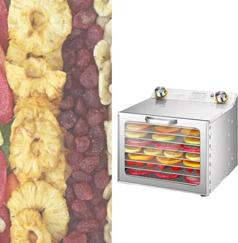 GXLBDK Livsmedelsfuktare i rostfritt stål, brickor, 35–90 °C temperaturregulator, 24 H-timerfunktion, frukttorkare, kött, 8 lager