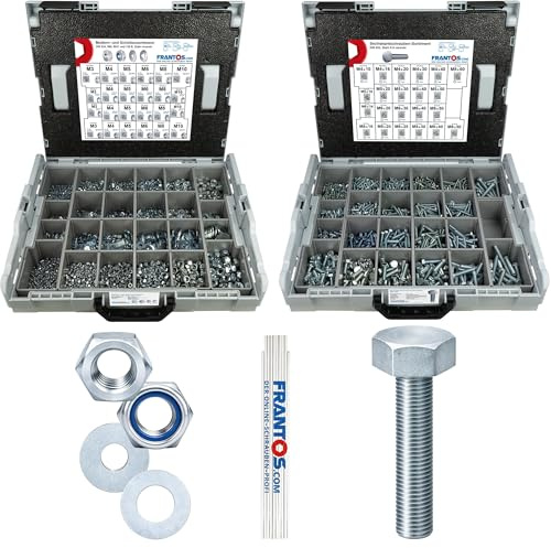 FRANTOS L-BOXX Schrauben Muttern Sortiment 8.090 tlg. (Stahl verzinkt) - Set aus DIN 933 Sechskantschrauben + Sechskantmuttern, Stoppmuttern & Unterlegscheiben