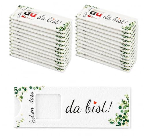 HX-pyahgtv 24 Stück Filzhüllen 14x5cm Schön dass du da bist Gastgeschenkhüllen ohne Schokolade ideale Verpackung für Hochzeit Taufe Geburtstag und festliche Tischdekoration