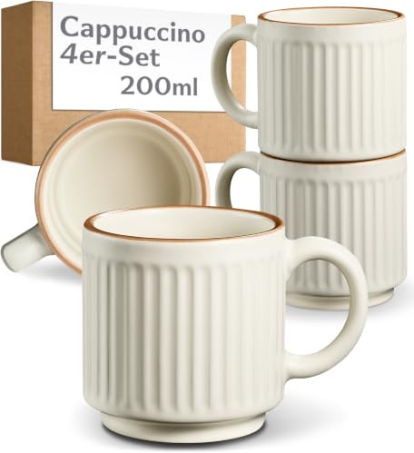 Cosumy Cappuccinokoppar Set om 4 Beige - Keramik Kaffekoppar 200 ml