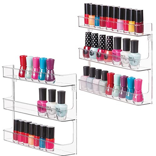 mDesign 2er-Set Nagellackregal für die Wandmontage – Kosmetikablage aus Kunststoff für den Schminktisch oder Schrank – perfekte Aufbewahrungslösung für Nagelpflegeprodukte – durchsichtig
