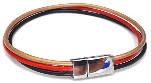 Auroris schmales Echtleder-Armband, schwarz-rot-gold, Magnetverschluss aus Edelstahl, Länge wählbar