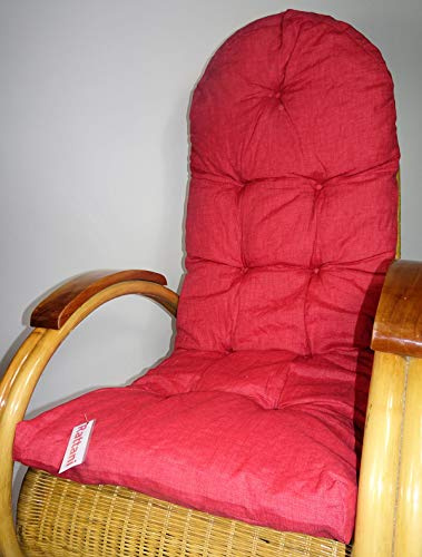 Rattani Auflage/Polster für Schaukelstuhl, Liegestuhl, Ersatzpolster Gr. 130 x 50 x 12 cm, Nuevo Loneta Rot - Made in EU