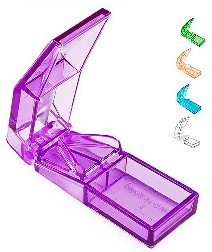 Ultrassist Pill Cutter and Splitter for Cutting Small or Large Pills, Accurate Medicine Splitter with Stainless Steel Blade, Transparent Vitamins Slicer Assorted Colors