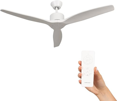 Mellerware - Ventilador de Techo con Mando a Distancia Brizy! | 30 W | 6 Velocidades | Ultra silencioso | Función Verano-Invierno | Temporizador | 3 Aspas | 132 de Diámetro | Motor DC | White