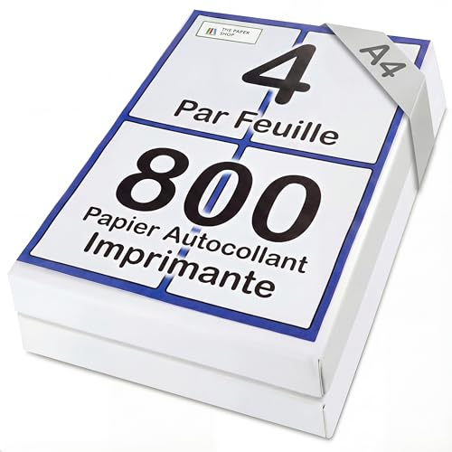 The Paper Shop Étiquettes Autocollantes A4 Quadruple Étiquette | 800 Étiquettes Imprimables Blanches 139 x 99,1 mm | Papier Autocollant Imprimante | Étiquettes Bureau Expédition