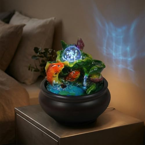 Fish Indoor Relaxation Desktop Fountains Humidifying Tabletop Water Fountain Indoor Office Decorations Waterfall Fountain for Office Living Room