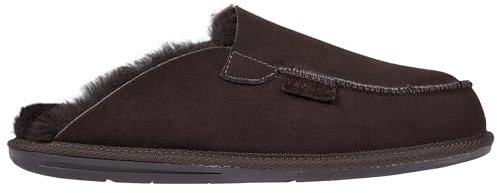 Vanuba Handgemacht Lammfell Slippers mit Warme Fell - Hausschuhe für Herren Winter Kuschel Pantoffeln Herren Hüttenschuhe 47 Braun
