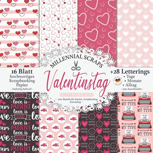 Valentinstag Motivpapier Rosé – zum Basteln für Karten, Scrapbooking, Journaling –: Bastelpapier, Zubehör & Deko zum Ausschneiden I Mit Letterings ... Dekor I Washi Tape I DIY Papier Bastel Set