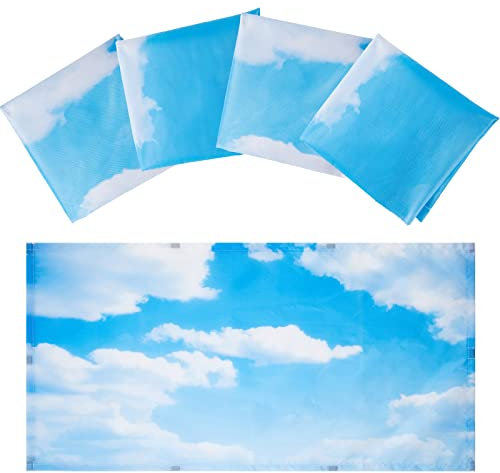 Hortsun 4 Pack Fluorescent Light Covers 4 x 2 Feet Magnetic Light Cover for Drop Ceiling, Fluorescent Ceiling Shade Filters for Office Classroom Home Hospital Decor(Cloud, Blue Sky)