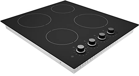 Statesman CHZ460D 4 Zone Ceramic Hob Cooktop, Side Dial Control, 6000W, 60cm, 9 Stage Power Settings, Programmable Timer, Easy Clean Black Scott Glass, Child Lock, Black