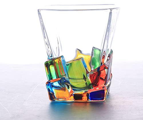 Eidoct Colorful Drinking Glasses, Hand Painted Colored Water Glasses, Multicolor Water Glasse,Whiskey Wineglass Glasses,Tumbler Glasses (Ice Cube)