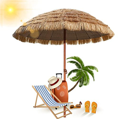 Φ1.45m Sombrilla Grande Al Aire Libre, Sombrilla Playa, Parasol Paja Simulación, Sombrilla Jardín, Plegable, Piscina, Camping, Terraza, Pesca