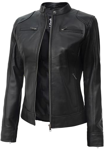 Blingsoul Womens Genuine Leather Jacket | [1313763] Dodge Black, M