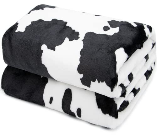 Kuscheldecke mit Kuhmuster, warmer Plüsch, niedlich, schwarz, Überwurf, weicher Fleece-Flanell, leicht, für Sofa, Couch, Bett, Reise, Zimmer, Dekoration, Kinder, Teenager, Erwachsene, 101,6 x 127,7 cm
